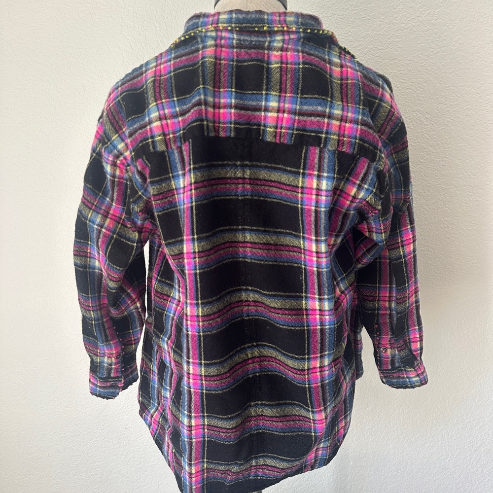 Péro Hand Embroidered Wool Plaid Shirt Jacket Made in India Artisan - Picture 2 of 10